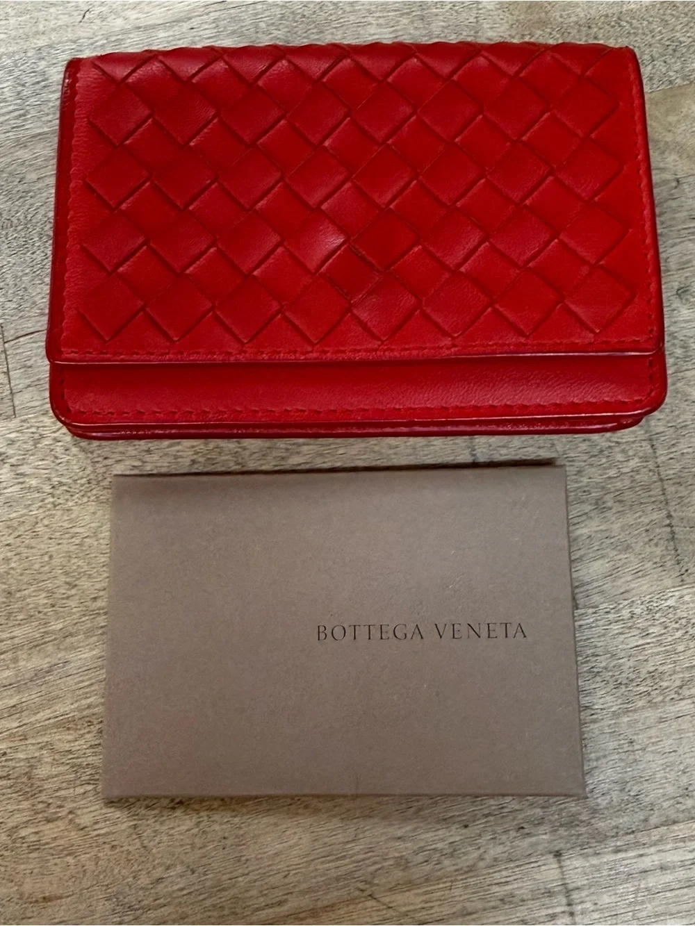 Bottega Veneta Intrecciato Red Woven Leather Card Case